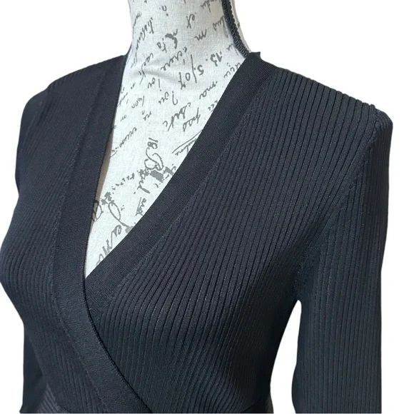 WHBM Black Ribbed V-Neck Sweater Size Large - Picture 2 of 6